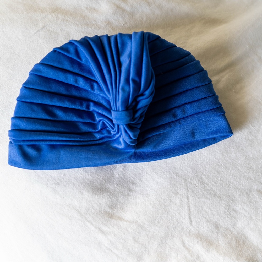 Vintage Ruched Turban Hat | Cobalt Blue Satin-Feel
